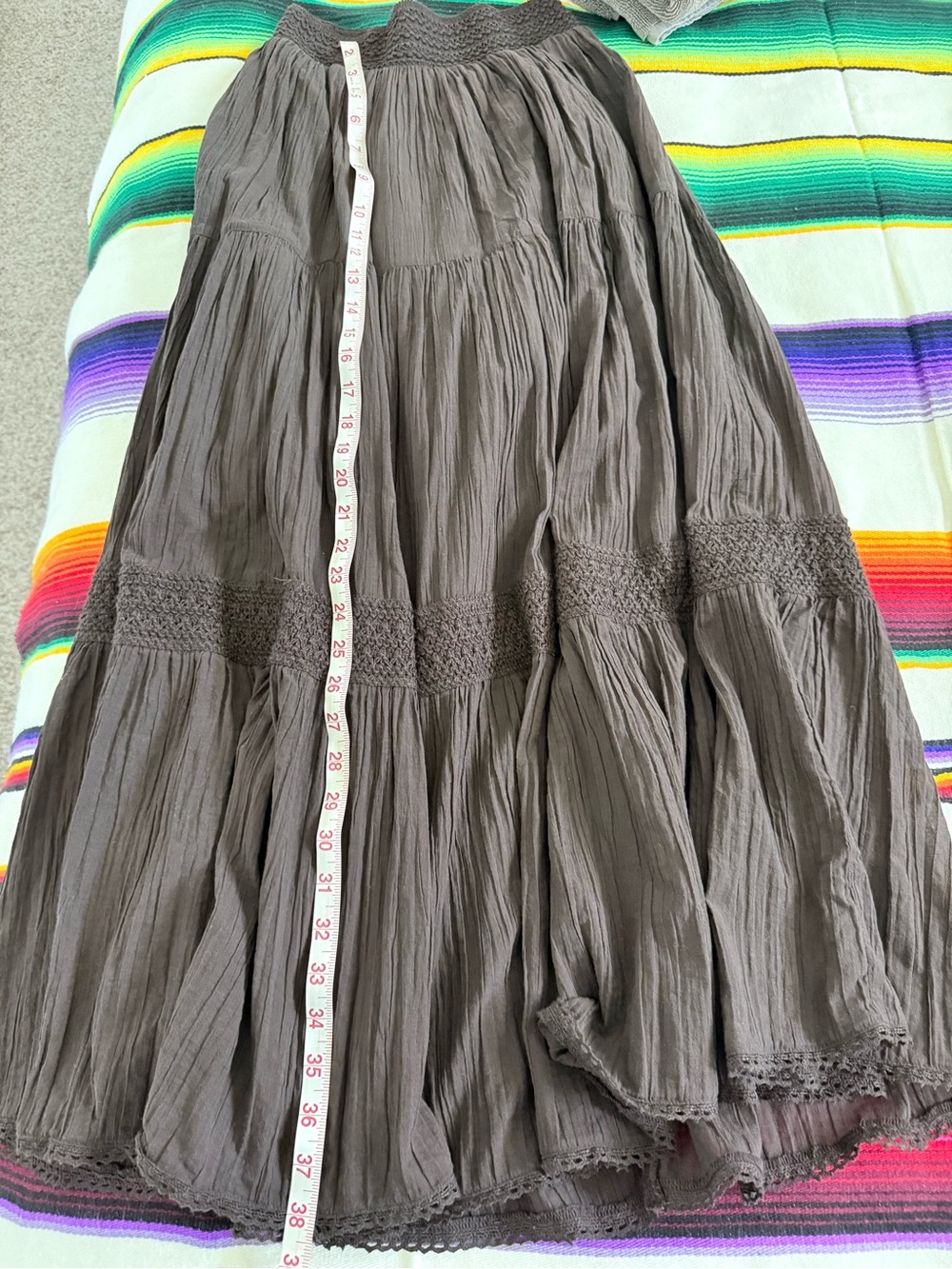 Aerie 100% Cotton Boho Set: Tiered Maxi Skirt & Lace Top - Brown - Picture 9 of 9